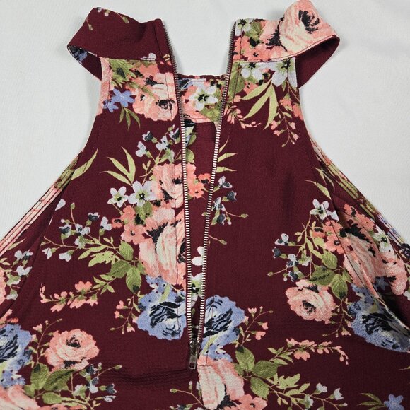 Blue Pan Halter Neck Floral Pleated Front Blouse Womens M Burgundy Pink Y2K Vibe - Picture 10 of 10